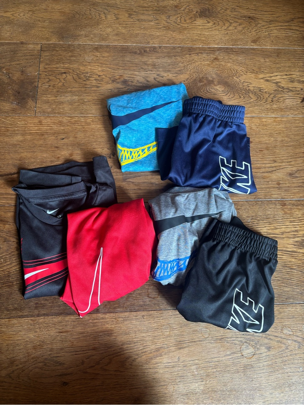 Lot of 3 Nike Dri-Fit Kids Athletic Shorts & Tops Bundle - Blue, Black, Red,Gray